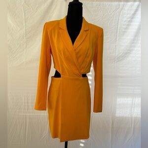 Express Vibrant Yellow Notch Lapel Cutout Mini Blazer Dress